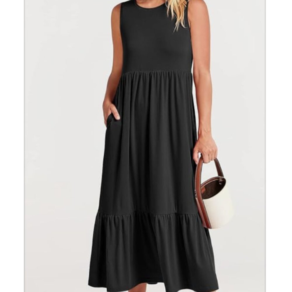 NWT ANRABESS Women Summer Casual Sleeveless Sundress Aline Flowy Tiered Size: M